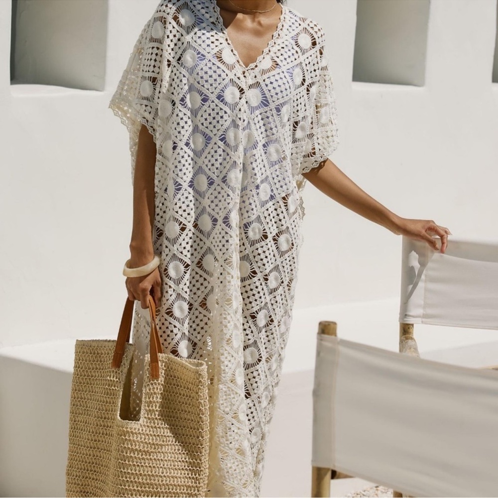 Anthropologie Cream Crochet Swim Cover-Up